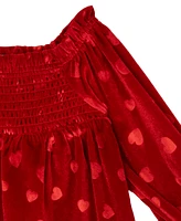 Rare Editions Baby Girl Heart Embossed Velvet Top And Pant, 2-Piece Set