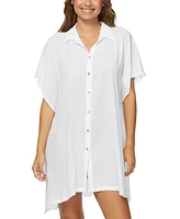 Raisins Juniors' Vacay Button-Front Cover-Up Tunic Shirt