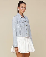 Avec Les Filles Women's Cotton Star Embroidered Trucker Jacket