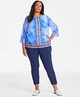 Jm Collection Plus Printed Split-Sleeve Necklace Top, Exclusively at Macy's