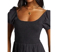 Billabong Juniors' Midnight Sky Smocked Puff-Sleeve Midi Dress