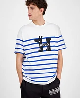 Hugo Boss Men's Relaxed Fit Short Sleeve Striped Crewneck Logo T-Shirt