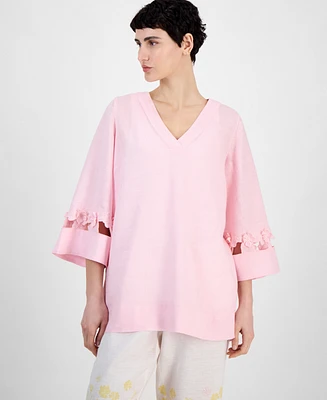 Charter Club Women's 100% Linen Woven 3/4-Sleeve Top, Exclusively at Macy's