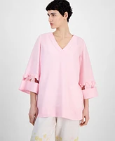 Charter Club Women's 100% Linen Woven 3/4-Sleeve Top, Exclusively at Macy's