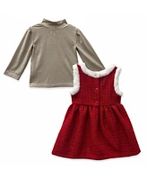 Blueberi Boulevard Toddler and Little Girls Long Sleeve Lurex Mock Neck Top Tweed Jumper, 2-Piece Set