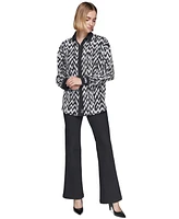 Karl Lagerfeld Paris Women's Printed Contrast-Trim Button-Front Top
