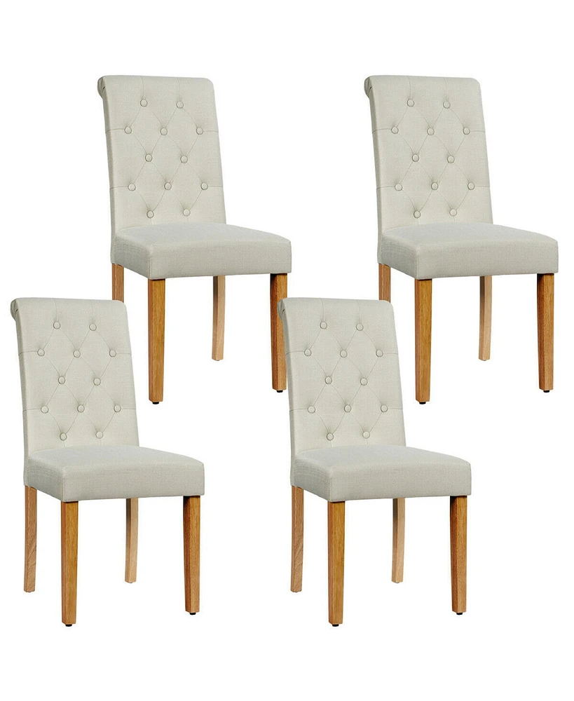 Gymax 4PCS Upholstered Dining Chair High Back Armless Chair w/ Wooden Legs Beige