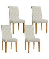 Gymax 4PCS Upholstered Dining Chair High Back Armless Chair w/ Wooden Legs Beige