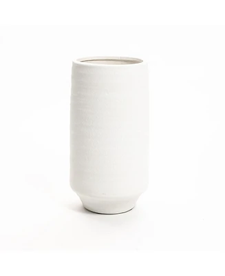 LuxenHome White Terracotta 16.1-Inch Tall Indoor and Outdoor Cylinder Vase