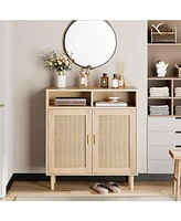 gaomon Sideboard Buffet Storage Cabinet, Rattan Kitchen Cabinet with 2 Doors/Shelf