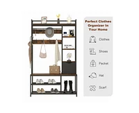 gaomon 5-in-1 Coat Rack, Hall Tree with Bench and Shoe Storage, Freestanding Entryway Bench with 5