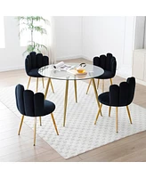 Streamdale Furniture Modern Velvet Dining Chairs Set of 2, Upholstered Woven Dining Chair with Golden Metal Legs, Upholstered Dining Chairs for Dining