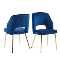 Streamdale Furniture Blue Velvet Dining Chairs with Metal Legs and Hollow Back Upholstered Dining Chairs Set of 4