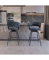 Bar Chair Suede Woven Bar Stool Set of 4,Black legs Barstools No Adjustable Kitchen Island Chairs,360 Swivel Bar Stools Upholstered Bar Chair Counter