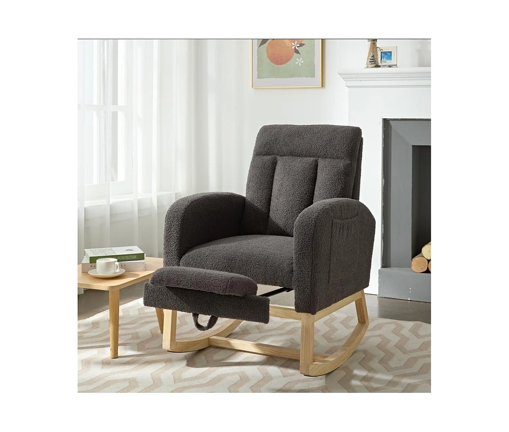 Streamdale Furniture Modern Accent Rocking Chair Rocking Chair with Solid Wood Legs, adjustable Footrest, Comfy Armchair with Side Pocket, Living Room