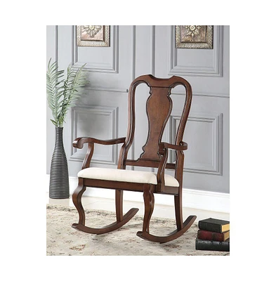 Streamdale Furniture Sheim Rocking Chair in Beige Fabric & Cherry