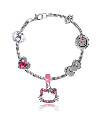 Hello Kitty Sanrio 7'' Fashion Charm Bead Bracelet with Pink Enamel and Crystal Beads