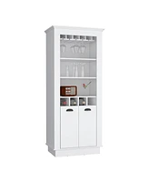 Depot E-Shop Gale Bar Cabinet Elegant Multi-Storage Unit with Built-in Bottle and Glass Racks, White