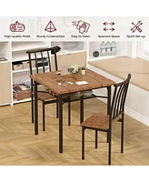 gaomon Dining Table Set for 2, Kitchen Table and Chairs with Wine Rack, 3 Piece Square Dining Room Table Set Brown