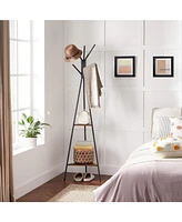 Songmics Home Freestanding Industrial Style Coat Rack, Hall Tree Featuring 2 Shelves, Hazelnut Brown & Black