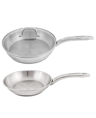 BergHOFF Belly Shape 3pc 18/10 Stainless Steel Fry Pan & Skillet Cookware Set with Glass Lid