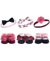 Hudson Baby Infant Girl Headband and Socks Giftset 6pc