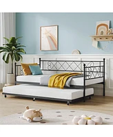 gaomon Twin Size Daybed Frame Heavy Duty Metal Slats Mattress Foundation Platform Sofa Bed With Headboard For Bedroom, Living Room, Guest Room