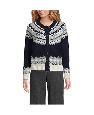 Lands' End Women's Cozy Lofty Fair Isle Cardigan Sweater