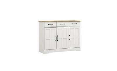 Slickblue Farmhouse White Buffet Cabinet Sideboard with 3 Drawers and 3 Doors for Dining Room, Living Room, or Kitchen Storage