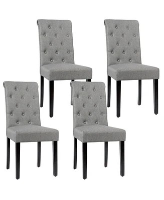 Gymax 4PCS Upholstered Dining Chair High Back Armless Chair w/ Wooden Legs Grey