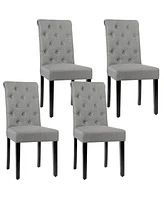 Gymax 4PCS Upholstered Dining Chair High Back Armless Chair w/ Wooden Legs Grey