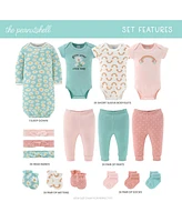 The Peanutshell Baby Girls Carefree Floral Newborn Layette Set Girls, 16-Pieces, Pink/Aqua