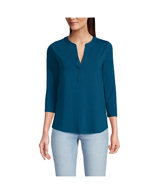 Lands' End Women's Lightweight Jersey 3/4 Sleeve Notchneck Blouse