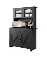 gaomon Kitchen Pantry Cabinet with Microwave Stand, Freestanding Hutch Cabinet with Buffet Cupboard,Black