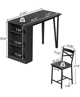 gaomon Dining Table Set for 2, Kitchen Bar Table and Chairs for 2, 3-Piece Kitchen Table Set with 2 Upholstered Chairs, Black