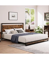 gaomon Inch Metal Platform Bed Frame With Wooden Headboard And Footboard, Mattress Foundation