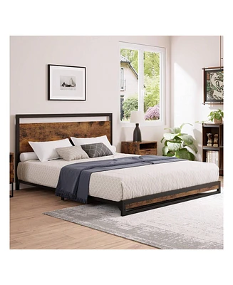 gaomon Inch Metal Platform Bed Frame With Wooden Headboard And Footboard, Mattress Foundation