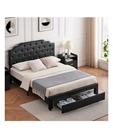 gaomon Bed Frame With 2 Storage Drawers, Platform Bed Frame With Upholstered Headboard, No Box Spring Needed, Wood Slats Support, Easy Assembly