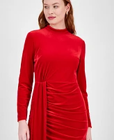 Tahari Asl Women's Beaded Stretch-Velvet Mock-Neck Dress