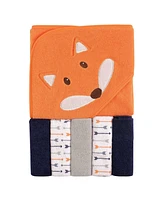 Luvable Friends Baby Boy Hooded Towel with Five Washcloths, Fox, One