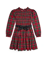 Polo Ralph Lauren Big Girls Plaid Smocked Cotton Jersey Dress