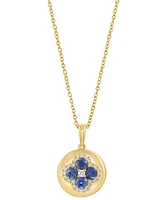 Effy Blue Sapphire (5/8 ct. t.w.) & Diamond (1/6 ct. t.w.) Flower Disc 18" Pendant Necklace in 14k Yellow Gold