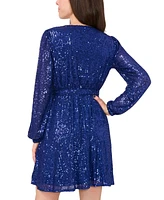 Msk Petite Sequin Blouson-Sleeve Fit & Flare Dress