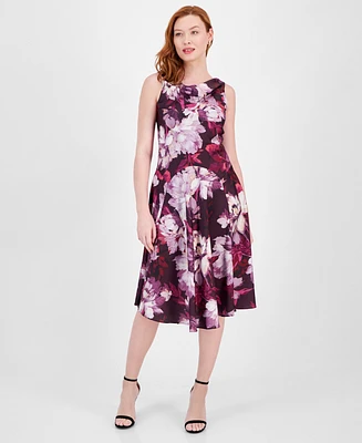 Robbie Bee Women's Floral-Print Cowl-Neck Fit & Flare Dress