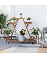 Unho 6 Tiers Wood Plant Stand Storage Triangular Flower Pot Holder for Outdoor Indoor