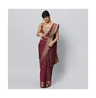 One Minute Saree Petite Lucia Wine Gold Zigzag Embroidered Light Ready to Wear Sari