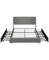 Homcom Queen Size Bed Frame with Headboard 4 Drawers Noise-Free, Light Gray