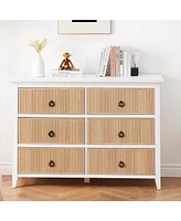 gaomon 6 Drawer Dresser for Bedroom，Waveform Fluted Dresser Chest with Large Drawer, Wooden Chest of Dresser Storage Cabinet