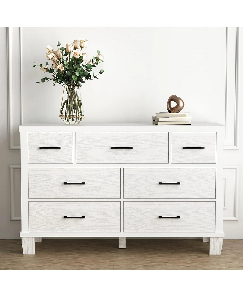 gaomon Dresser for Bedroom, 7 Drawers Modern Wood Dresser, 51" Wide Chest of Drawers Closet, Wooden Dresser Organizer ,White