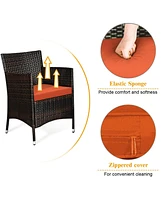 Sugift 4 Pieces Comfortable Outdoor Rattan Sofa Set with Glass Coffee Table